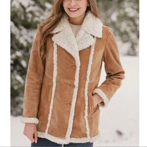 Wilson’s Maxima Suede Leather Patchwork Coat Faux Fur Shearling Lining Size M